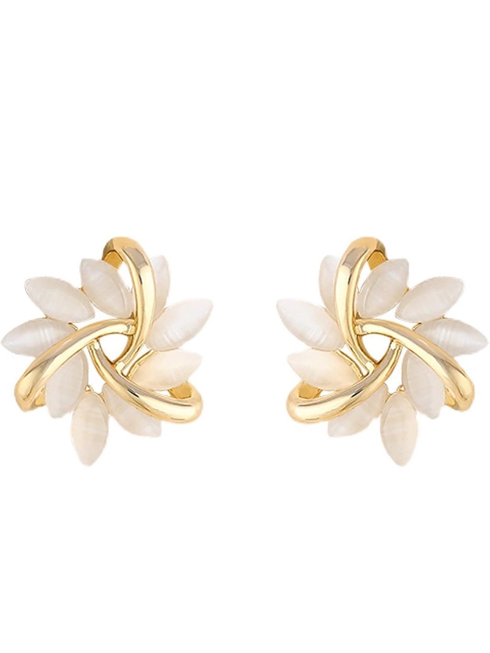 Gold and Cream Floral Cluster Stud Earrings - Women Jewelry